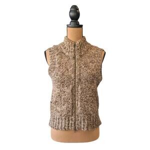 Sundance Mohair Alpaca Sweater Vest Womens Size Small Mocha Two-Way Zip Pockets